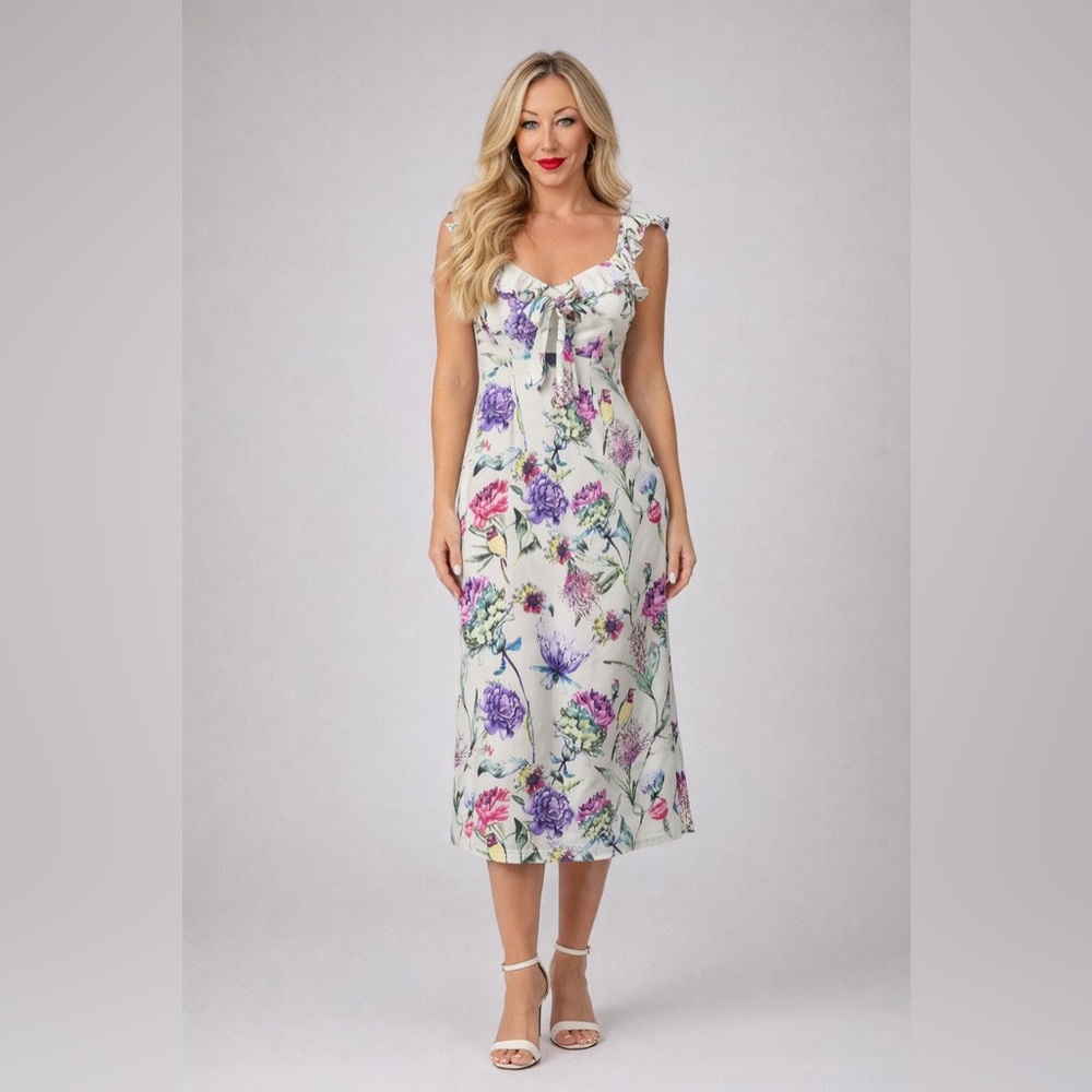 🆕Frill trim cami dress w/knot open back